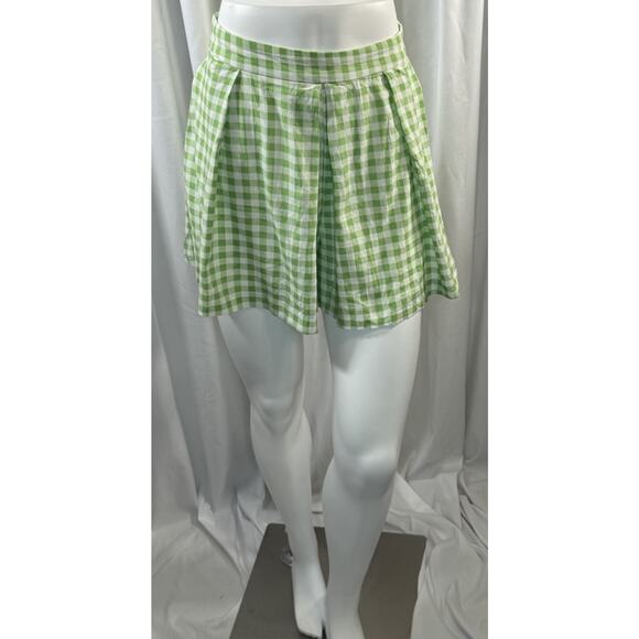 Zara Pants - Zara Linen Blend Pleated Gingham Shorts, Green & White, Sz: XL, 82-01